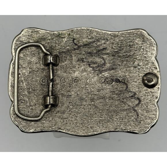 Vintage P. Kellogg Signed Western Belt Buckle Cross Ornate Crushed Silver 3.75\